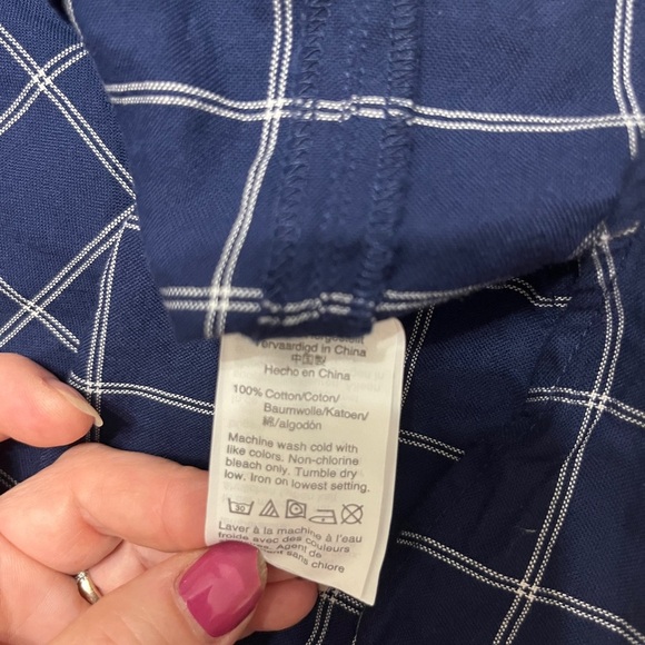 Madewell Navy Checkered Short Sleeve Button Down Shirt Sz L - Picture 7 of 7